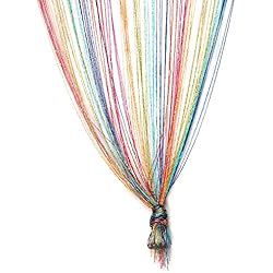 Julias Cortinas Y Persianas TRIXES Panel Cortina Cadena/Hilo Gotas de Rocío Multicolores y Plata - Dimensiones Totales 90 x 200 cm - Cortina de la Puerta - Le Ayudará a Mantener Alejadas Las Indeseadas Moscas