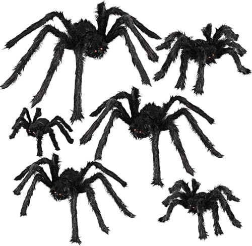 Dreampark Halloween Spider Decorations, 6 Pcs Realistic Hairy Spiders Set, Scary Spider...