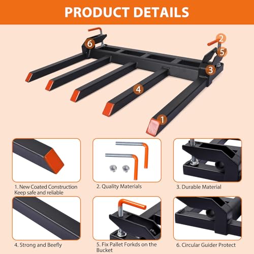 60" Clamp On Debris Forks, Clamp-On Pallet Fork 4000 Lbs Capacity Load Fit for Loader Bucket Skidsteer Tractor