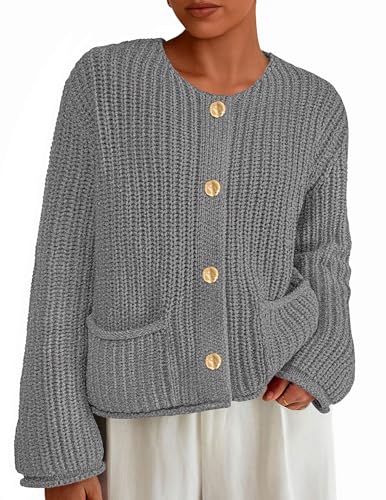 Image of PRETTYGARDEN Cardigan Sweaters for Women 2026 Trendy Oversized Knit Chunky Button Cardigans Fall Winter Outfits with Pockets