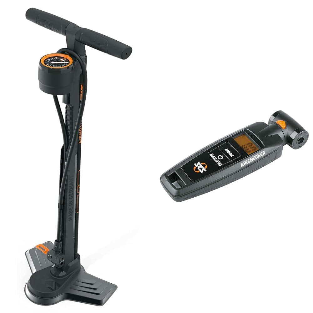SKS Metaplast Unisex – Erwachsene Airmotion 12.0 Standpumpe, Schwarz, One Size & AIRCHECKER Digitaler Luftdruckprüfer