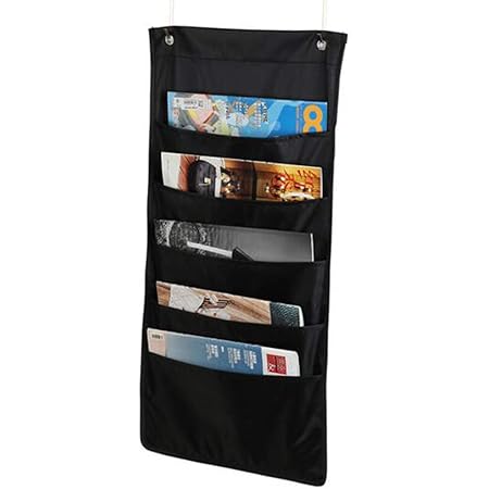 Amazon 壁掛け 書類収納 収納ポケット 吊るせる 5ポケット 大容量 オクスフォード素材 ハンガー付き 吊り下げ 小物収納 玄関 ドア掛け ウォールポケット 折りたため 漫画 雑誌 新聞紙 雑貨入れ オフィス 自宅用 2色 ウォールポケット オンライン通販