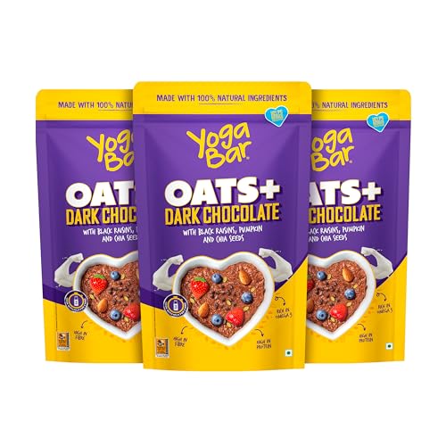 Image of Yogabar Dark Chocolate Oats Combo - Gluten Free Whole Oatmeal for Breakfast - Healthy Breakfast Cereal for Children and Adults - Makes Milk Fun for Children - 400g Each (Pack of 3)