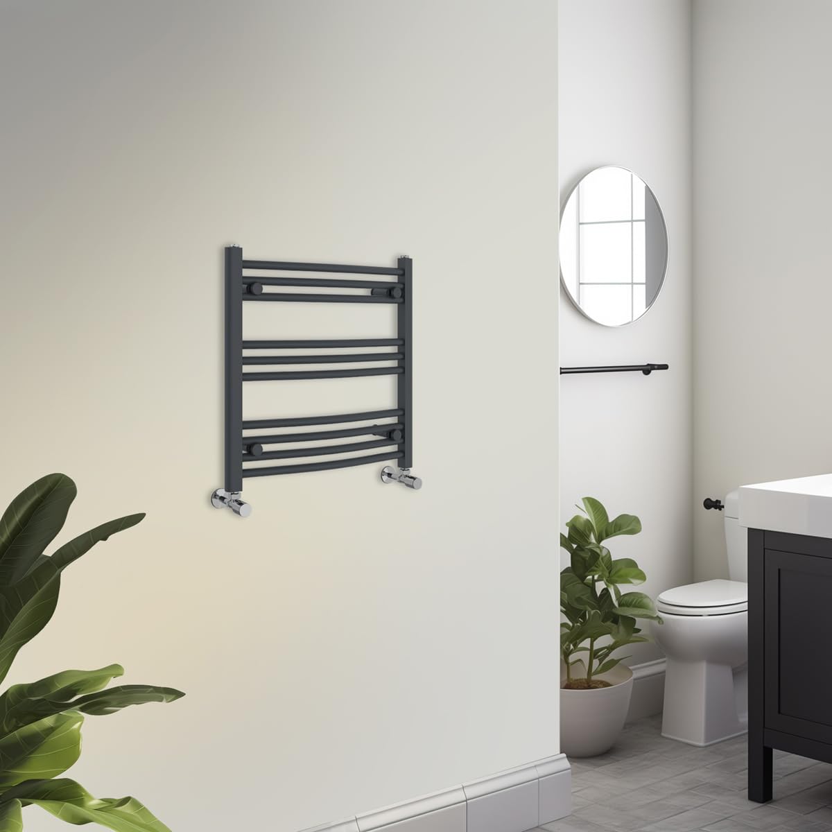 Warmehaus Curved Towel Radiator 600 X 600Mm Grey Contemporary Bathroom Towel Rail