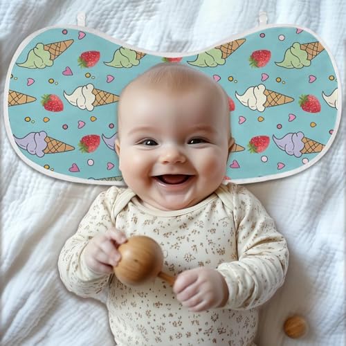 Ice Cream Burp Cloths Muslin Baby Washcloths Soft Absorbent Burping Cloths for Babies Girl Washable Quick Dry Burp Rags Baby Girl Essentials Newborn Face Towels Bibs for Infant 1 Pack