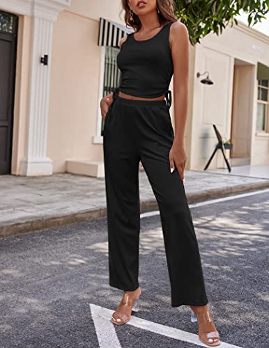 Image of Ekouaer Women's 3 Piece Lounge Set Pajama Long Sleeve Cardigan Sleeveless Top Pants Sweatsuit S-XXL