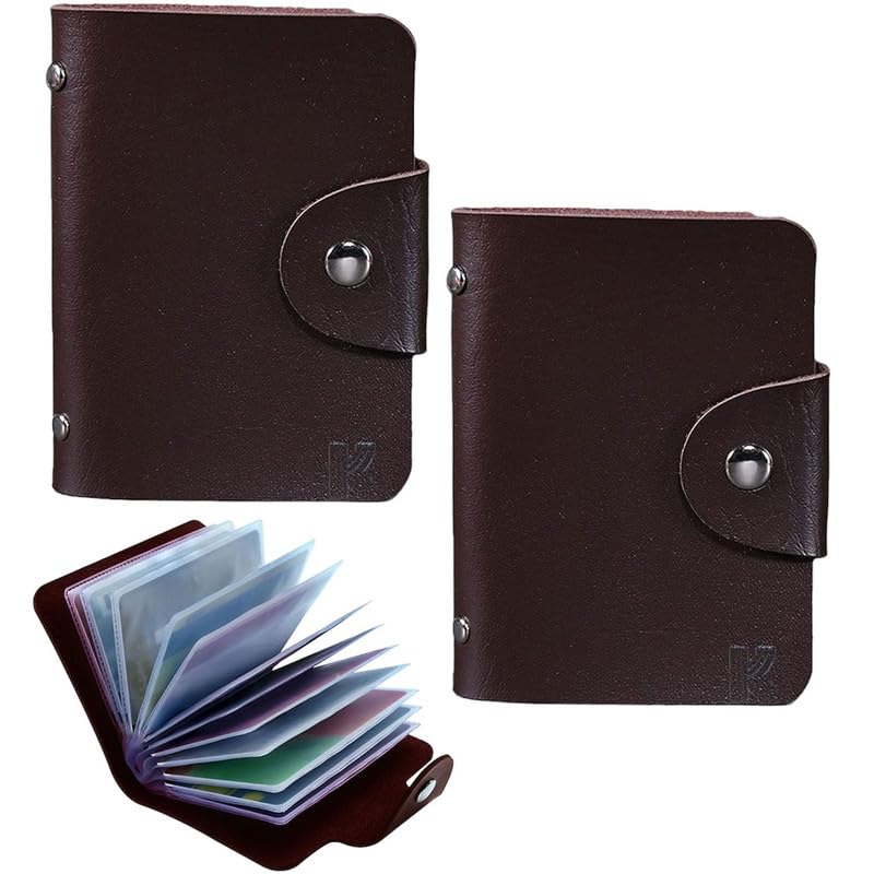 Leather Credit Card Holder with Double-Sided Slots for Cards, Business Card Holder, ATM Card Holder for Women and Men- 24 Card Slots (Pack of 2- Brown)-image-17