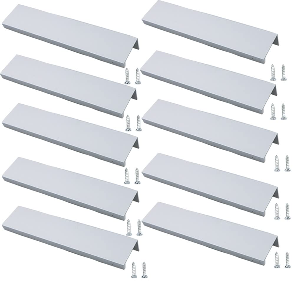 JNRFTY 10 Stück Mattes Silber Griffe Versteckt Modernes Möbelgriffe Küchengriffe Schubladengriffe Aluminium Mit 20 Schrauben Küche Griffe Lochmitte 160MM