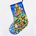 Handmade Blue Golfing Santa Cotton Fabric Christmas Stocking wrapping with Green Pine tree gingerbread