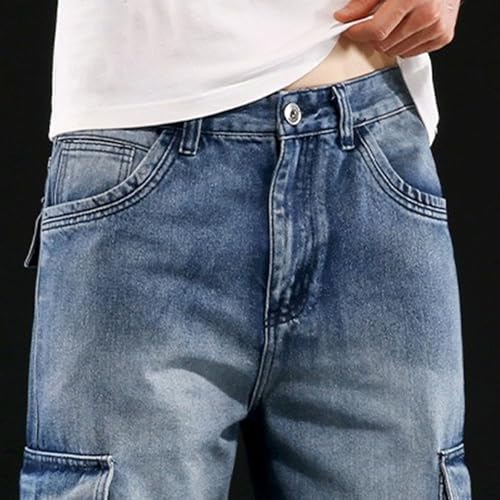 Mens Loose Fit Hip Hop Jeans Motorcycle Workwear Denim Cargo Jeans Casual Cargo Denim Pants with Multi Pockets4