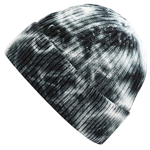 MaxNova Knit Cuff Short Fisherman Beanie Hat for Men Women Winter (Tie dye White Black)