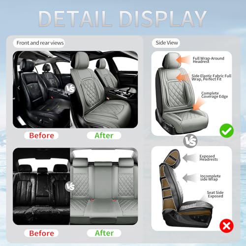 Image of Fit Equinox Car Seat Covers Compatible with Chevy Equinox 2011-2026, Premium Leather Breathable, Wear Resistant, Airbag Compatible, All-Weather Protection & Full Coverage, Full Set Gray