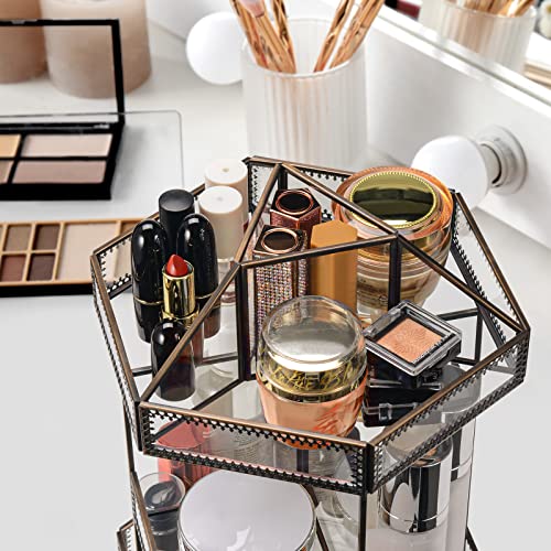 Ikkle 360 Rotating Makeup Organizer Glass Countertop Cosmetic Storage Perfume Display Glass Beauty Display Case, Large Capacity Holder For Brushes Lipsticks Skincare Perfume #TOP2