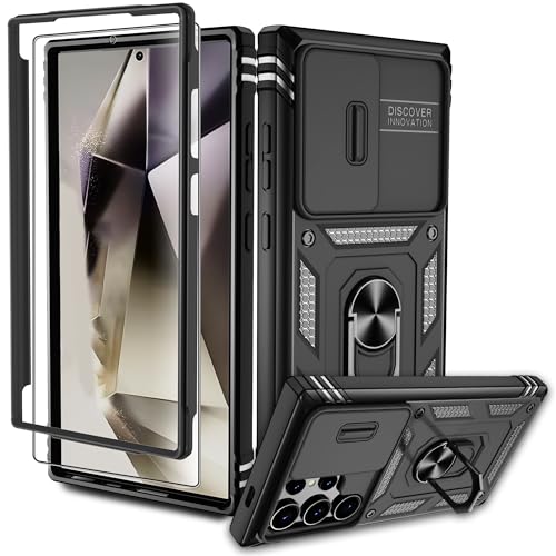 Pilaru Samsung Galaxy S24 Ultra 5G Hülle, Kameraschutz Handyhülle mit 1 Stück Schutzfolie, 360° Drehhalter Ring Schutzhü...