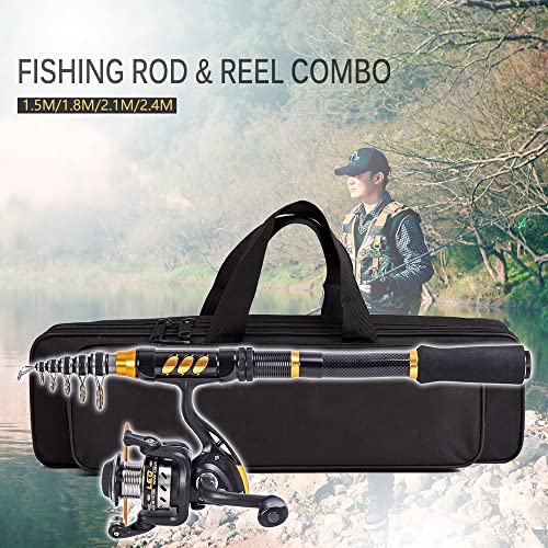 LOUJIN Vara de pesca telescópica e carretilha combo kit completo giratório para pesca carretel organ