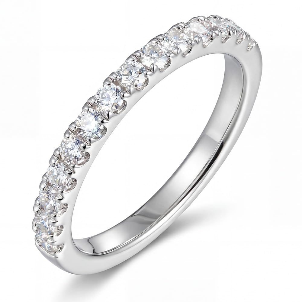 Moissanite Wedding Band Wedding Rings for Women 925 Sterling Silver Rings with 18K White Gold Plated Eternity Stackable Engagement Ring Anniversary Band Size 3-12
