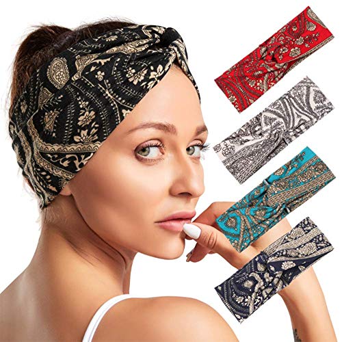 UU March 5 Pack Women Headbands Elastic Turban Head Wrap Boho Floal Criss Cross Hair Band
