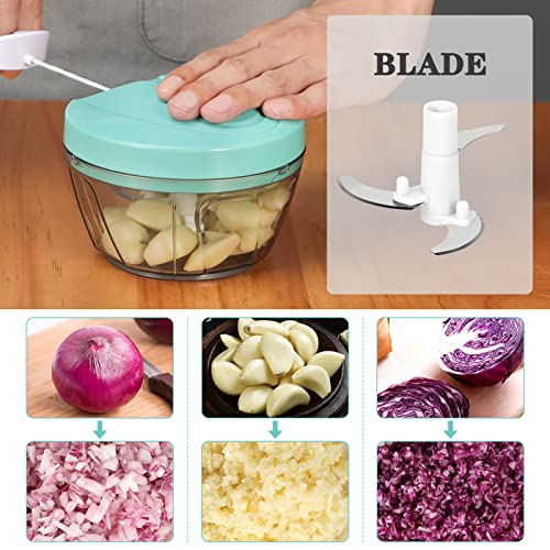 Image of Manual Food Chopper Vegetable Cutter, Cambom Chopper Hand String Vegetable Chopper Onions Cutter for Vegetable Fruits Nuts Durable BPA Free Food Safe Material (2 Cup-SolfBlue)