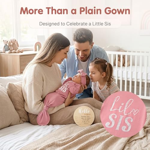 Image of Little Baby Sister Newborn Girl Outfit, Cute Knotted Gown 0-3 Month Soft Infant Going Home Sleepers