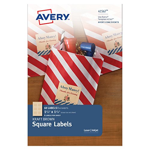 Avery Kraft Brown Square Labels, 1-1/2 x 1-1/2 Inches, Pack of 60 Labels (41567)