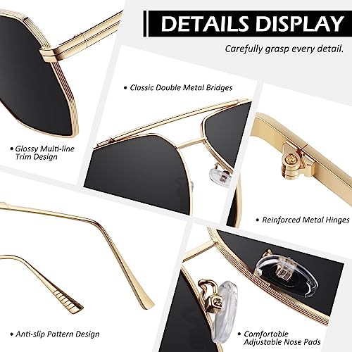Sunier Oversized Square Sunglasses Womens Polarized Trendy Retro Women's Shades Vintage Large Metal Sun Glasses UV4003