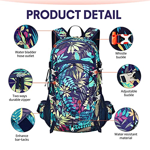 Savvy Nomad 40L Hiking Travel Packable Lightweight Camping Backpack Daypack With Removable Belt Bag For Women Men-Purple Leaf #TOP4