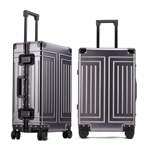 LLWY All-Aluminum-Magnesium Trolley Case,Hardside Carry-on Suitcase,Zip-free cabin Luggage,Suitcase with Spinner Wheels built-in TSA lock, Medium size luggage, Grey, 24-Inch, Central Hardside