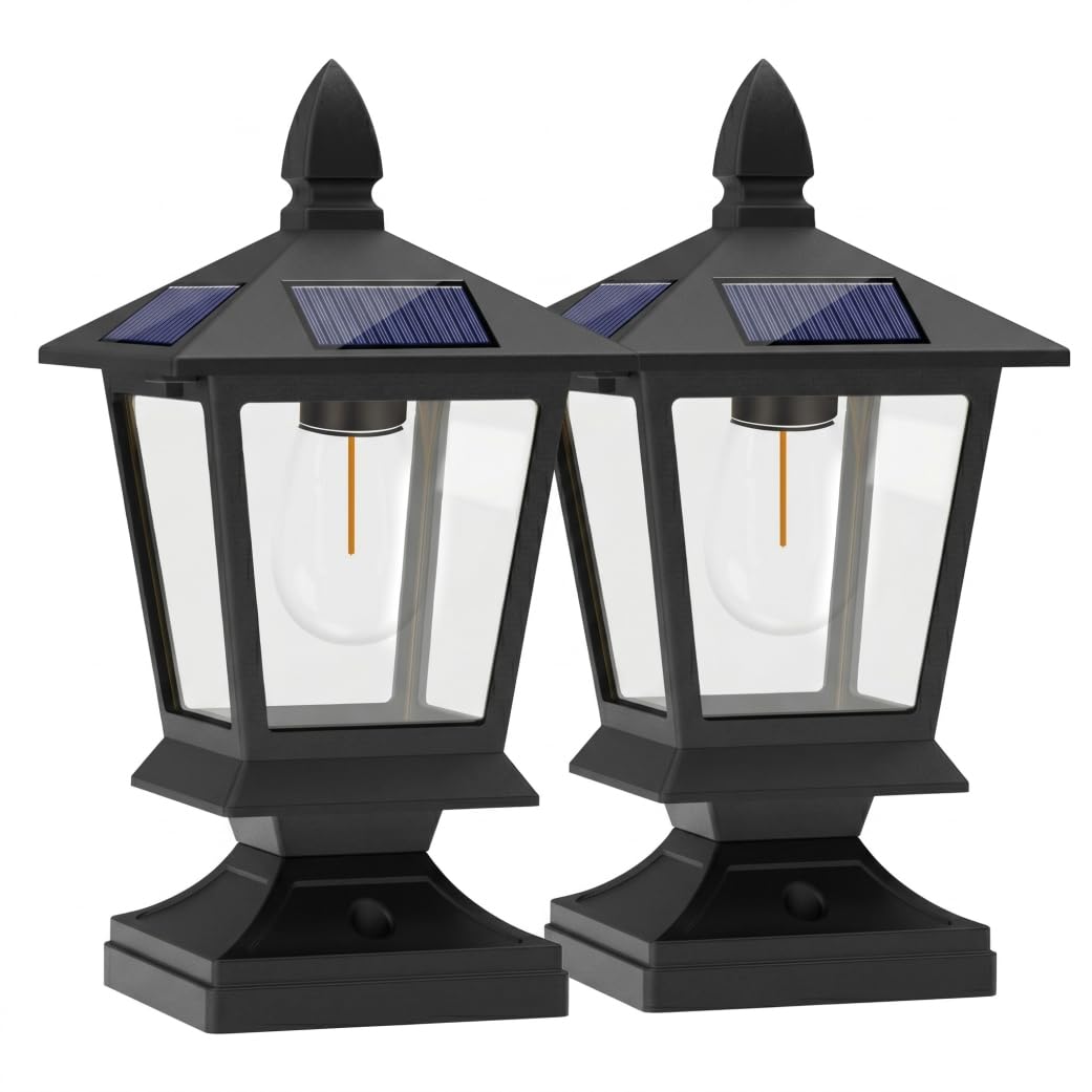 2PCS Solar Post Lights Outdoor, Energy Efficient Post Lights Waterproof Lamp for Garden, Yard, Landscape, Fits 4x4 to 6x6 Inch Pillars