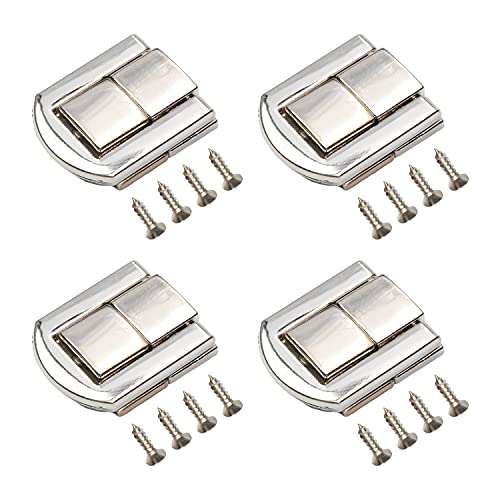 MroMax トグルラッチ ラッチハス グルラッチ トグルラッチハスプ メタル製ブロンズトーン キャッチ ケースボックスト パッチン錠 ボックスラッチ ボックスハスプ ハードウェア ネジマウント 安全ロック シルバー 亜鉛合金 長さ25mm 幅20mm 4