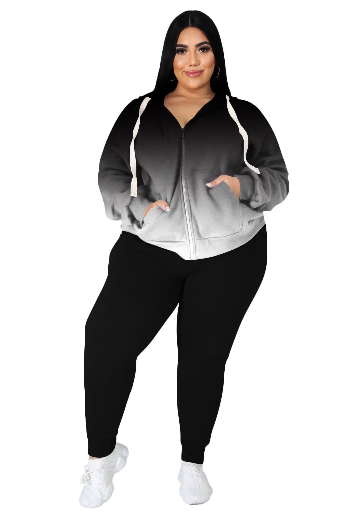 YeGine Womens Plus Size Two Piece Outfits Sweatsuits Casual Long Sleeve Set With Pockets