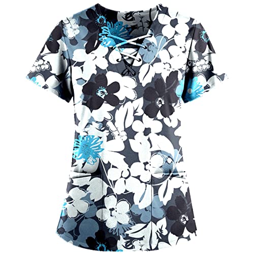 OIOLOYJM Printed Scrub Tops Women Short Sleeve V Neck Plus Size Scrubs for Womens Nursing Uniforms Shirts with Pockets
