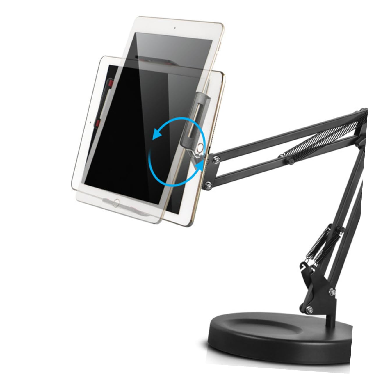 Supporto per Telefono a Braccio Sospeso da Scrivania Nero in Metallo | Rotazione 360°, Testa Staccabile con Clip, Angolo Regolabile, Adatto a Cellulare e Tablet