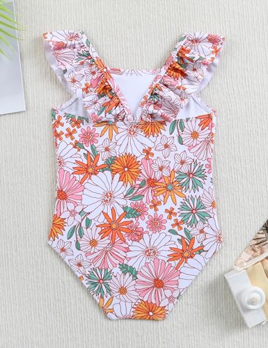 puseky Girls One Piece Swimsuits Kids Bathing Suits Summer Beach Swimwear Quick Dry Ruffle Floral Swimwsuit 2-10 Years3
