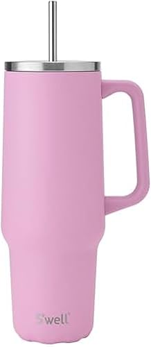 S'well Vaso de acero inoxidable reciclado XL con popote y asa, 40 onzas, rosa hortensia, recipientes aislados al vacío de triple capa mantiene las