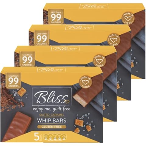 BLISS WHIP SALTED CARAMEL Snack Bars 25g Guilt Free 99 Cal 4 Boxes (20 bars Total) Cover