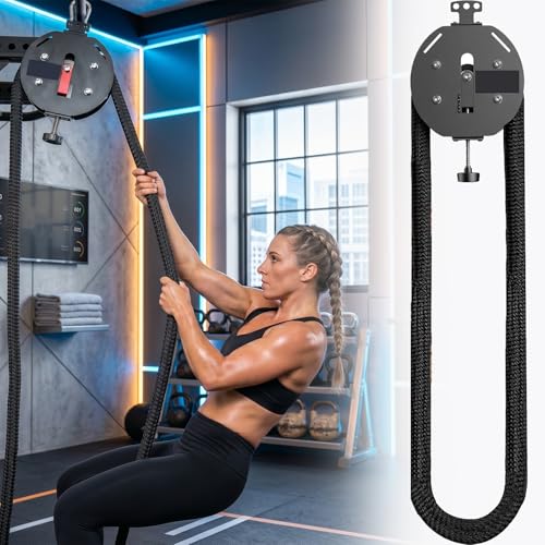 Portable Endless Rope Trainer Adjustable Resistance Pulley Cable Machine with Closed Loop Nylon Rope Infinity Rope Home Gym Equipment for Full Body Strength Training Arms Back Core Workout(black)