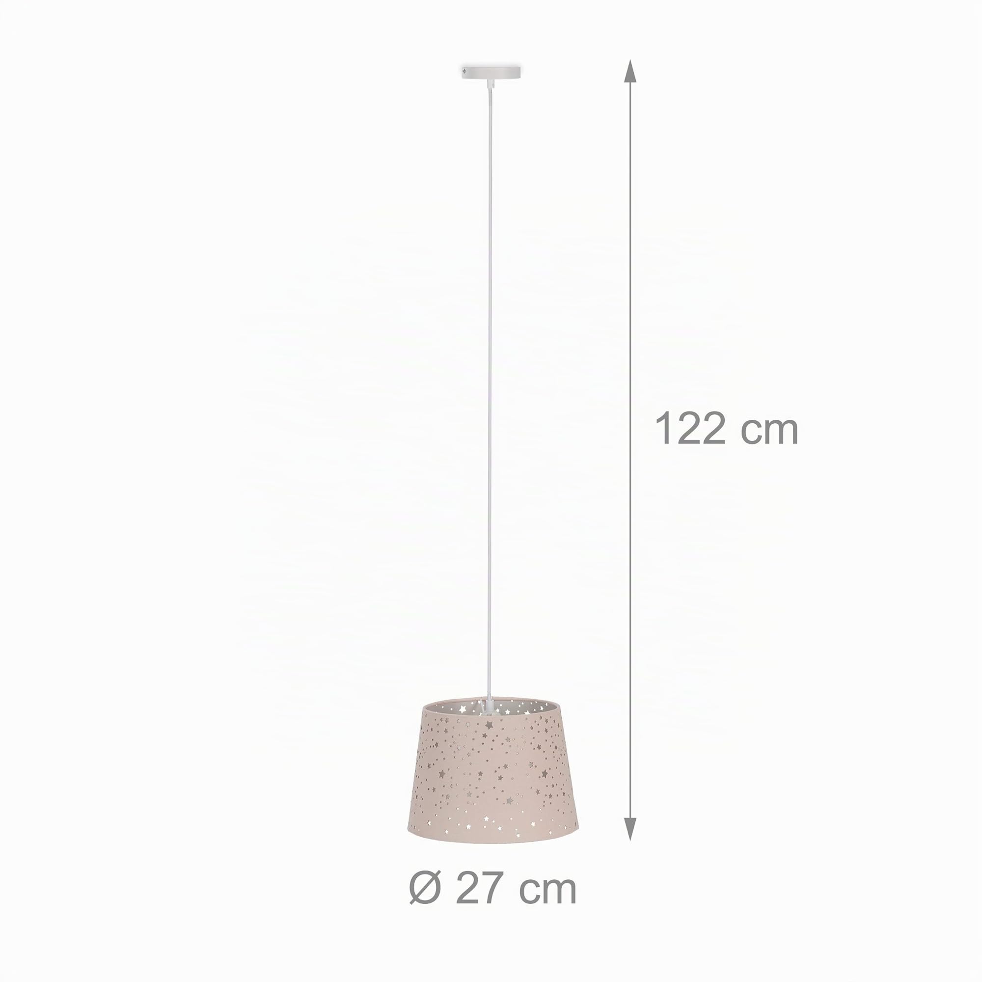 Relaxdays Lámpara de techo infantil, Estrellas, Iluminación colgante para niños, Pantalla redonda, Rosa