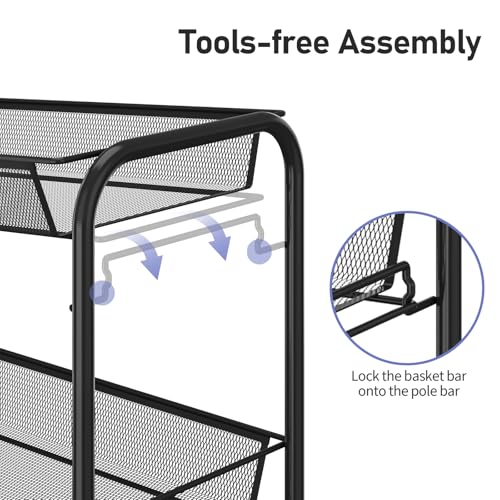 APEXCHASER 4-Tier Rolling Cart,Easy Assemble Mobile Storage Trolley On Wheels,Slide Out Utility Cart Shelving Units Kitchen Bathroom Laundry Room,Black - Image 6