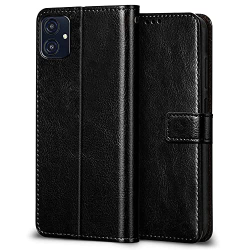 Image of WOW IMAGINE Shock Proof Flip Cover Back Case Cover for Samsung Galaxy M04 | F04 | A04e (Flexible | Leather Finish | Card Pockets Wallet & Stand | Black)