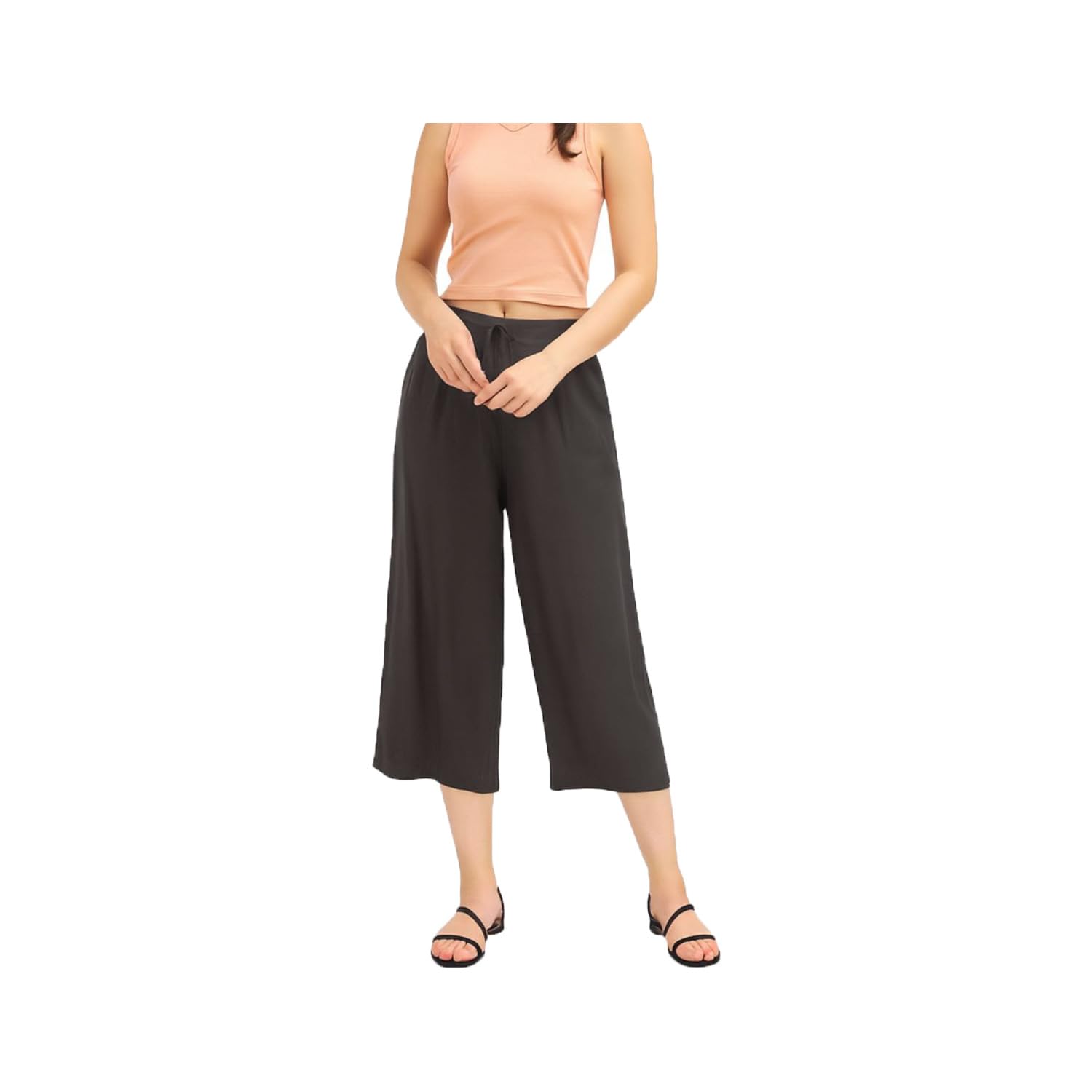 Womens Casual Cotton 3/4th Capri For Women Elastic With Drawstring Waist Grey Single Pack-picture-32