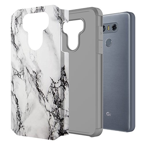 Rosebono For Lg G6 Case, Hybrid Dual Layer Shockproof Hard Cover Graphic Fashion Cute Colorful Silicone Skin Case For Lg G6 - White Marble #TOP1