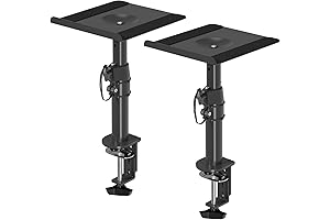 Suptek Clamp-On Speaker Stands for Desk, Height Adjustable, 9.6" x 8.8" Trays...