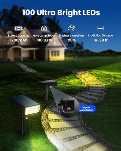 Koicaxy Solar Lights Outdoor Waterproof 4 Pack IP65, 100 LEDs 4 Light Modes, Higher Charging Efficiency, Auto On/Off Solar Landscape Spotlights for Garden Decor Yard Pathway Patio - Warm White - Image 3