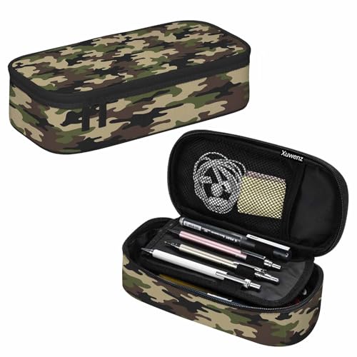 Image of Camouflage Pencil Holder Bag Brown Green Abstract Modern Pattern Pencil Case College Office School for Teens Boy Girl