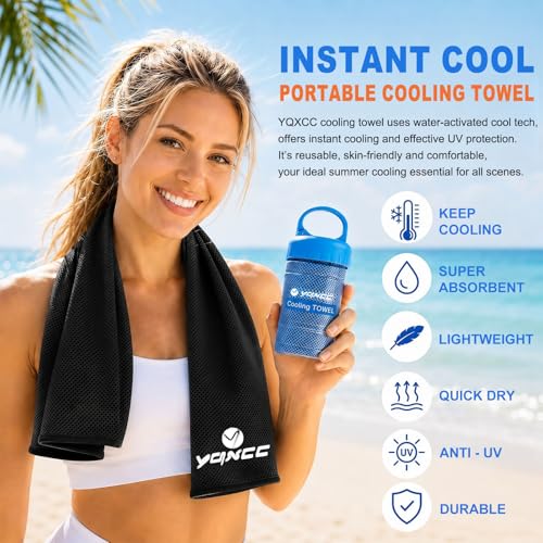 Image of YQXCC 2 Pack Cooling Towels (47 inchx12 inch), Ice Cool Neck Towel, Soft Breathable Microfiber for Yoga, Golf, Gym, Running, Camping & Hot Weather