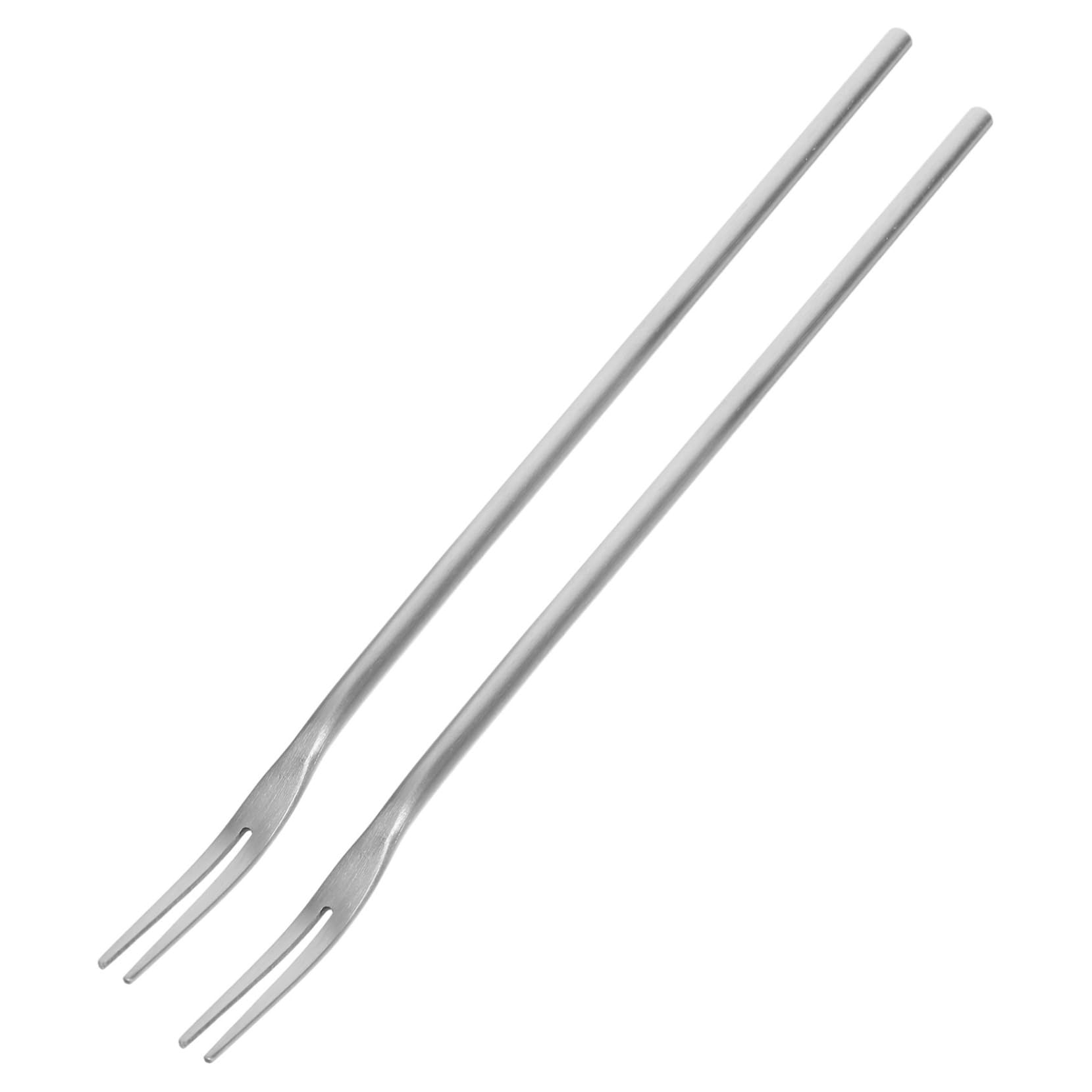 OFFSCH 2pcs Stainless Steel Fruit Forks with Long Handles Dual Teeth Dessert Forks for Cake Stylish Party Supplies for Home Banquet and Bar Use