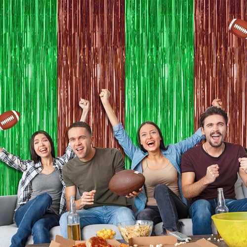 2 Pack Football Party Decorations, 3.28 FT x 7.05 FT Tinsel Backdrop, Brown Green Foil Fringe Curtains Metallic Party Streamer, Football Party Supplies Game Day Decorations 2025 - Image 7