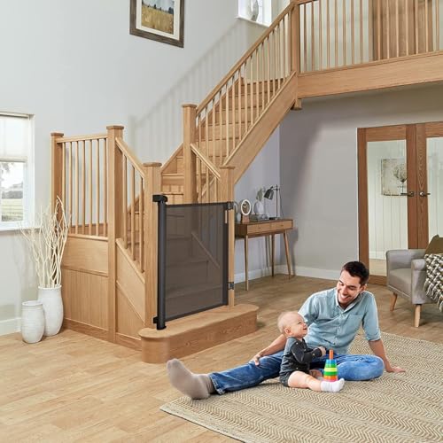 Treppenschutzgitter Türschutzgitter Ausziehbar 0-200cm,Baby Absperrgitter Schutzgitter Treppe für Kinder,Katzen und Hunde,Geeignet für Innen Außenbereich (200cm/schwarz)