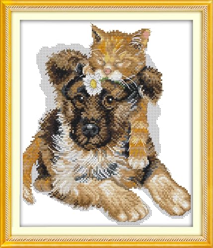 Image of Howie's Cross Stitch Kits, 14CT Pre-Printed Pattern Embroidery Set Needlework, Full Range of Stamped Starter Kits(The Sleeping Cats, 11.02 x 12.6 inch)