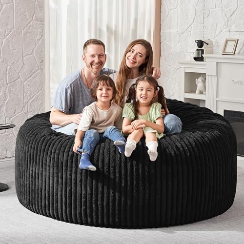 Image of HABUTWAY 6FT Bean Bag Chair, 6' Large Bean Bag Chairs for Adults with Removable Stripe Plush Cover, Memory Foam Beanbag Chair for Living Room Bedroom Dorm,Black